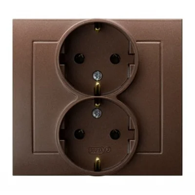 KIER Double socket with earthing schko brown metallic
