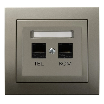 KIER Prise informatique et téléphonique RJ 45 cat.5e (8 broches) + RJ 11 (6 broches) satin light