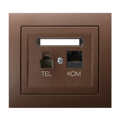 KIER Prise ordinateur et téléphone RJ 45 cat.5e, (8 broches) + RJ 11 (6 broches) marron métallisé