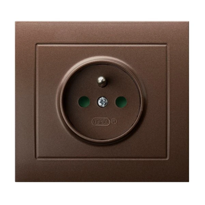 KIER Single socket-outlet with earthing and shutters for current paths brown metallic