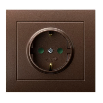 KIER Single socket-outlet with grounding, brown metallic with shutters for current paths