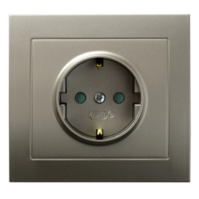 KIER Single socket outlet with grounding, satin light shutters for current paths