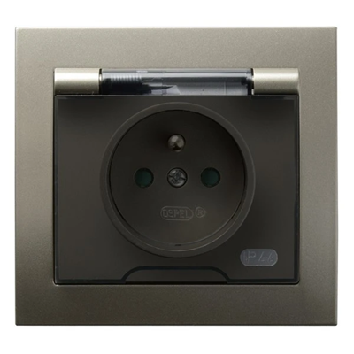 KIER Splash-proof socket with grounding IP-44 with shutters for current paths transparent cover satin light