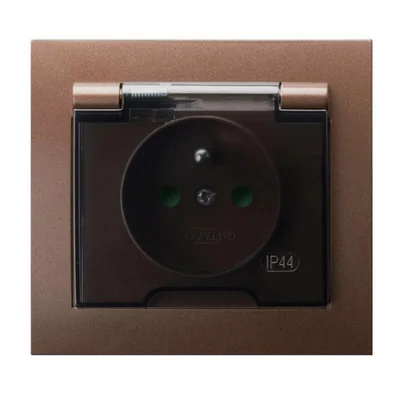 KIER Splashproof socket with earthing schuko IP-44 transparent lid brown metallic