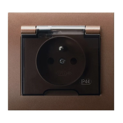 KIER Splashproof socket with grounding IP-44 transparent lid brown metallic