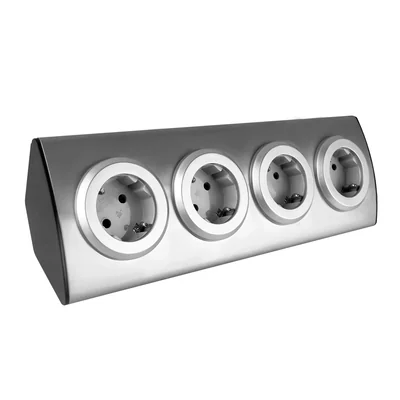 Kitchen furniture socket 4x2P+Z (Schuko), Velcro mounting, INOX
