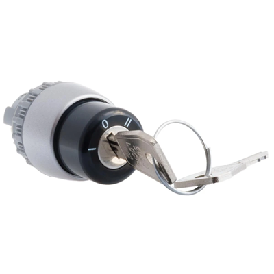 Knob drive with three-position key with spring return nickel-plated ring