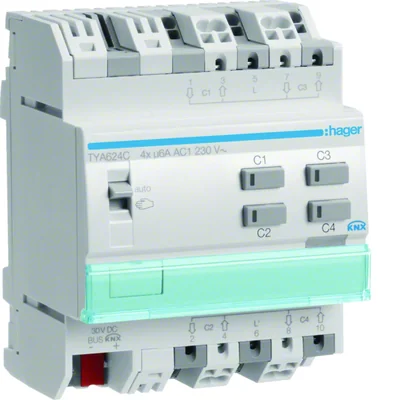 KNX 4-cestný ovladač žaluzií 230VAC 4-moduly