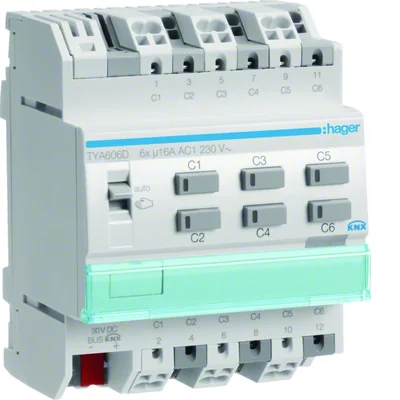 KNX Binary output 6-fold 16A C-load 4-module