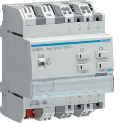 KNX e/s Commutation / Contrôleur de volet roulant, charge capacitif 16 A, 4-/2-voies