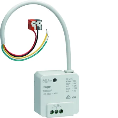 KNX e/s Spínací/žaluziový ovladač 2/1-cestný + 2-cestný vstup, p/t, 6 A