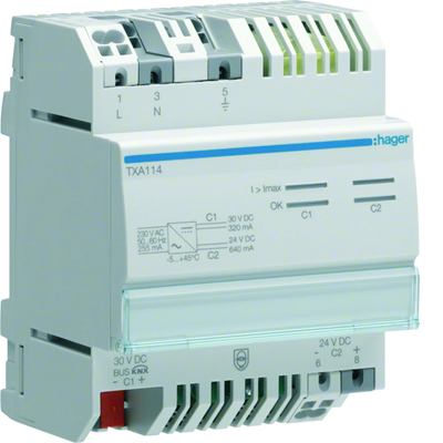 KNX power supply 1 x 30 V DC, 320 mA + 1 x 24 V DC, 640 mA