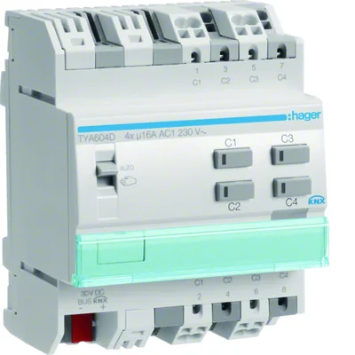 KNX sortie binaire quadruple 16A charge C 4 modules