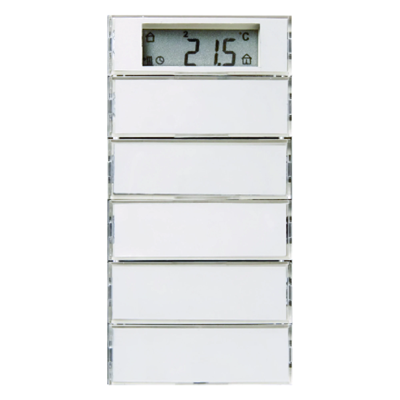 KNX SYSTEM S.1/B.3/B.7 Przycisk 5-krotny z regulatorem temperatury i wyświetlaczem do ramek białych i kremowych