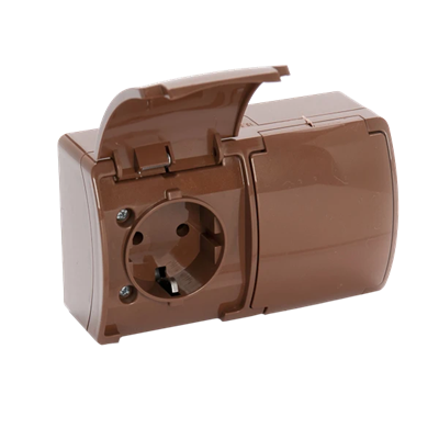 KOALA Double socket (2x2P+E) schuko n/t IP44 brown with a flap brown