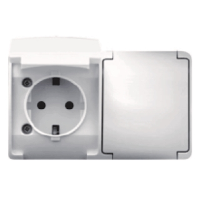 KOALA Double socket (2x2P+E) schuko n/t IP44 white with a white flap