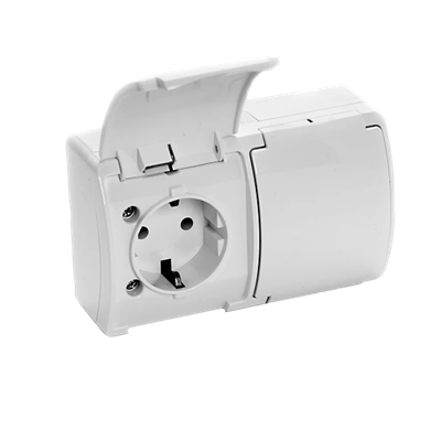 KOALA Double socket (2x2P+E) schuko n/t IP44 white with a white flap