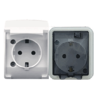 KOALA Double socket (2x2P+E) schuko n/t IP44 white with smoke flap