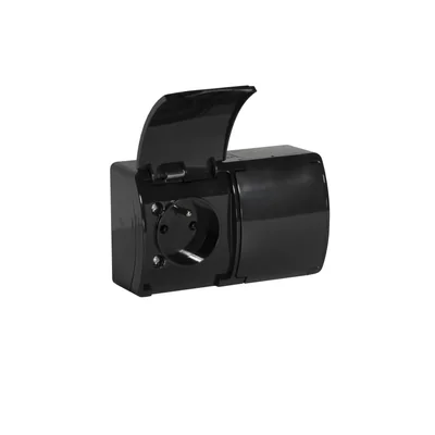 KOALA Double socket outlet with earthing 2x2P+E surface-mounted IP44 black with black flap