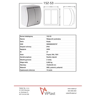 KOALA Illuminated candlestick switch n/t IP44 grey