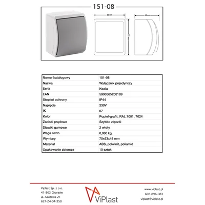 KOALA Interrupteur unipolaire en saillie IP44 gris/graphite