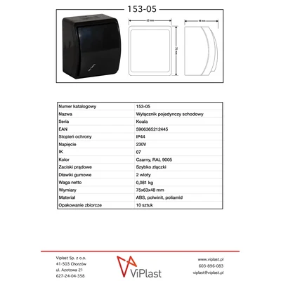 KOALA Interruptor de escalera n/t IP44 negro