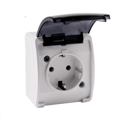 KOALA Prise simple (2P+T) schuko n/t IP44 blanc avec clapet anti-fumée