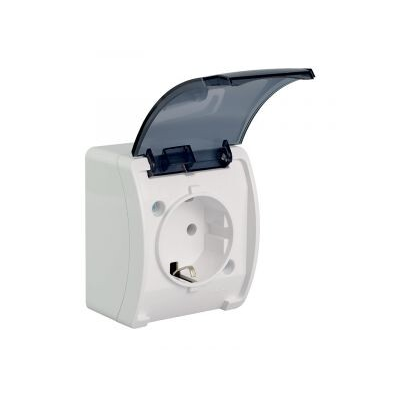 KOALA Prise simple (2P+T) schuko n/t IP44 blanc avec clapet anti-fumée