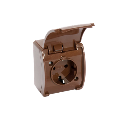 KOALA Single socket (2P+E) schuko n/t IP44 brown with a flap brown