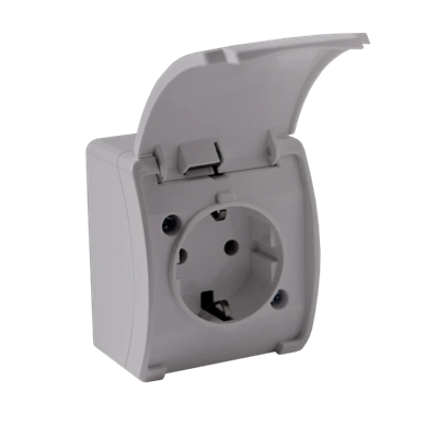 KOALA Single socket (2P+E) schuko n/t IP44 gray with a flap gray