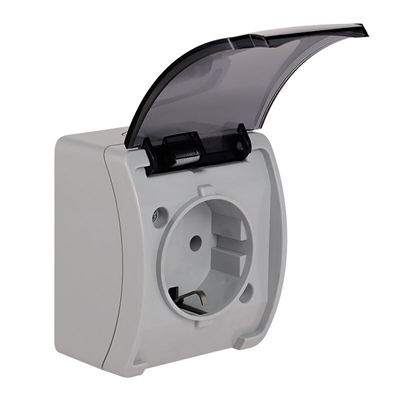 KOALA Single socket (2P+E) schuko n/t IP44 gray with smoke flap