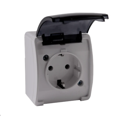 KOALA Single socket (2P+E) schuko n/t IP44 gray with smoke flap