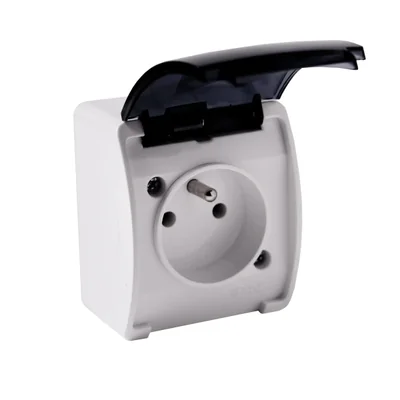 KOALA Single socket outlet with earthing 2P+E surface mounted IP44 white with smoke flap