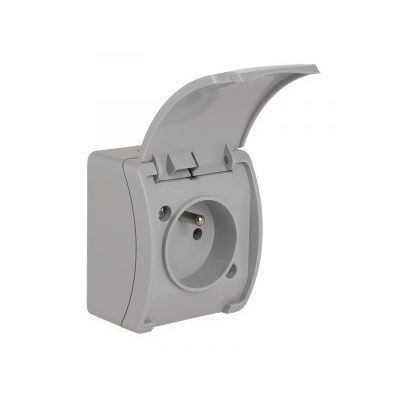 KOALA Single socket-outlet with grounding (2P+E) n/t IP44 gray with a flap gray