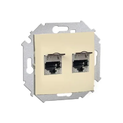 Комп'ютерна подвійна розетка RJ45, екранована кат.5e з пилозахисною кришкою (модуль) бежева