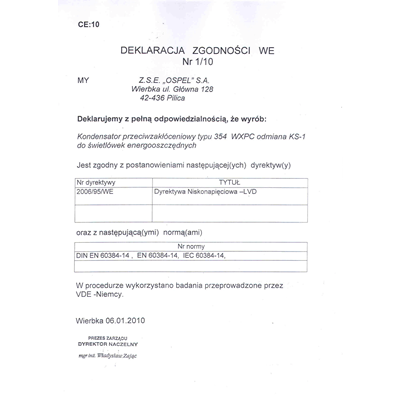 Kondensator do świetlówek energooszczędnych