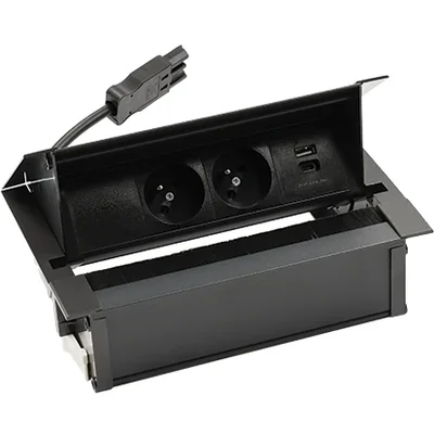 Кришка Simon 480 TS48-730E20B00-44 2 розетки типу E + зарядний пристрій USB типу A+C; роз'єм, кабель 10 см; чорний