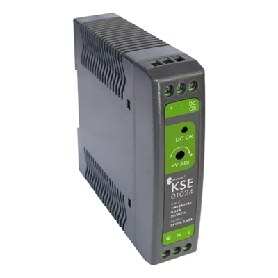 KSE 01024P 230/24VDC 0.42A stabilized switching power supply with protection and voltage regulation IP20 TH-35