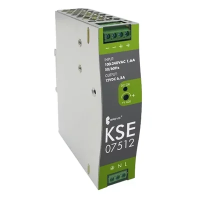 KSE 07512M 230/12VDC 6.3A stabilized switching power supply with protection and voltage regulation IP20 TH-35