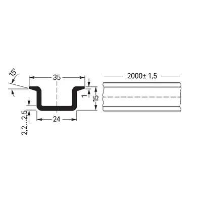 Kupfer-Montageschiene 35 x 15 mm, 2,3 mm dick
