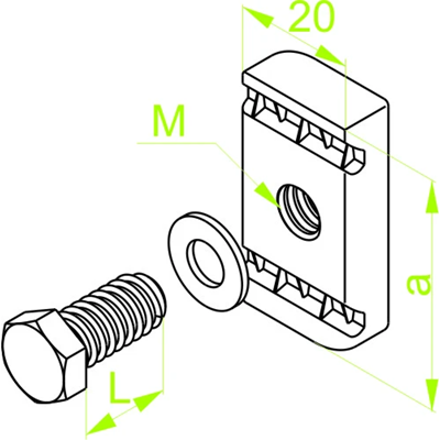 Ladder fixing screw, length 25mm, diameter 10mm