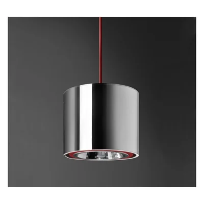 Lampada a sospensione Tuba 111 overhang, cromo, cavo rosso