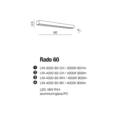 Lampada da parete RADO 60 cromata 3000K