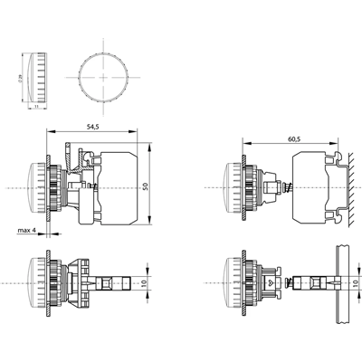 Lampada di segnalazione 22mm bianca BA9S 230V AC ST22