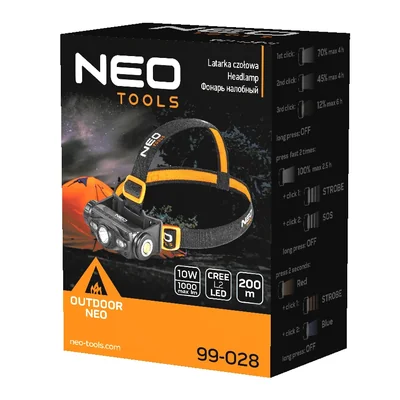 Lampada frontale ricaricabile tramite USB, 1000 lm, LED CREE rosso/blu + LED