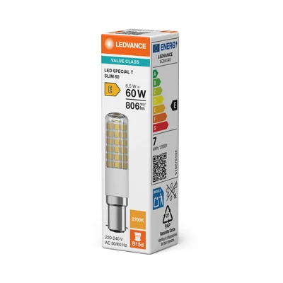 Lampada LED SPECIAL T SLIM P 6.5W 827 Trasparente B15d