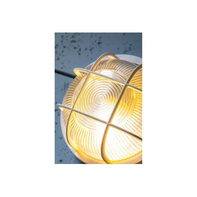 Lámpara de canal Ibiza, redonda con rejilla, máx. 60 W, E27, cuerpo de ABS blanco, pantalla de cristal, IP44