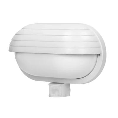 Lámpara de jardín MUSAM con sensor de movimiento de 180°, 1x60W, E27, IP44, con obturador, plástico, blanca.