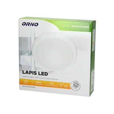 Lámpara de techo LED LAPIS de 12 W con sensor de movimiento por microondas, 800 lm, IP65, 4000 K, IK10, policarbonato opalino, blanco.