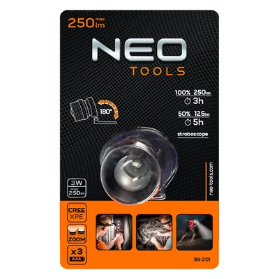 Lampe frontale à piles 250 lm, zoom, CREE XPE, 3 x AAA